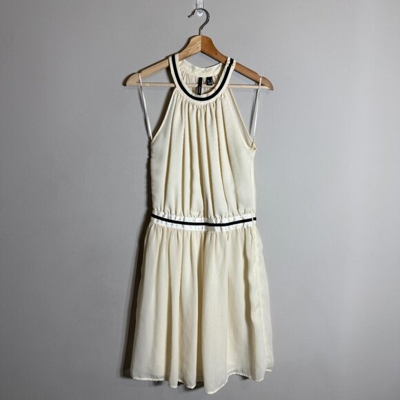 Mango Sleeveless Tennis Cocktail Mini Dress Women's 4 Ivory Chiffon Fit & Flare - Picture 3 of 13